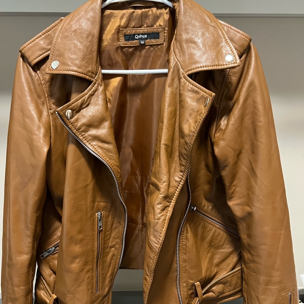 Quince 100%leather cognac jacket size med